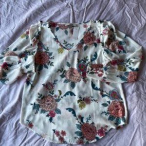 LOFT, size small, white floral woven shirt